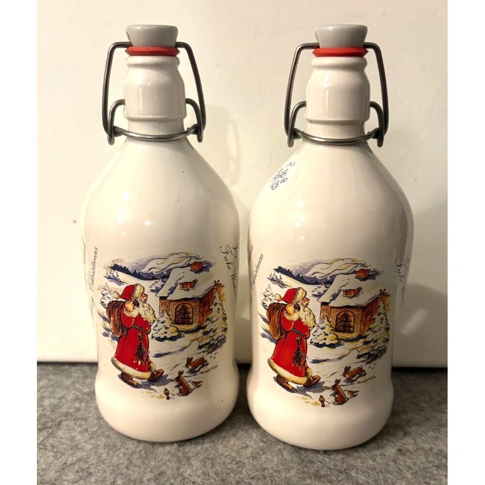 2 German Stoneware Vintage Santa Beer "Jubefest" Bottle W/Porcelain Stopper  # 3